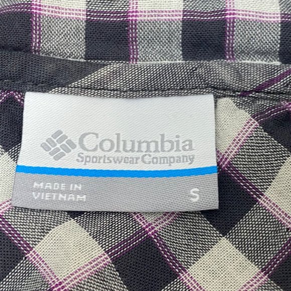 Columbia Women Button Up Hooded Cotton Flannel Shirt S Cotton Purple Gray Plaid - Picture 6 of 11